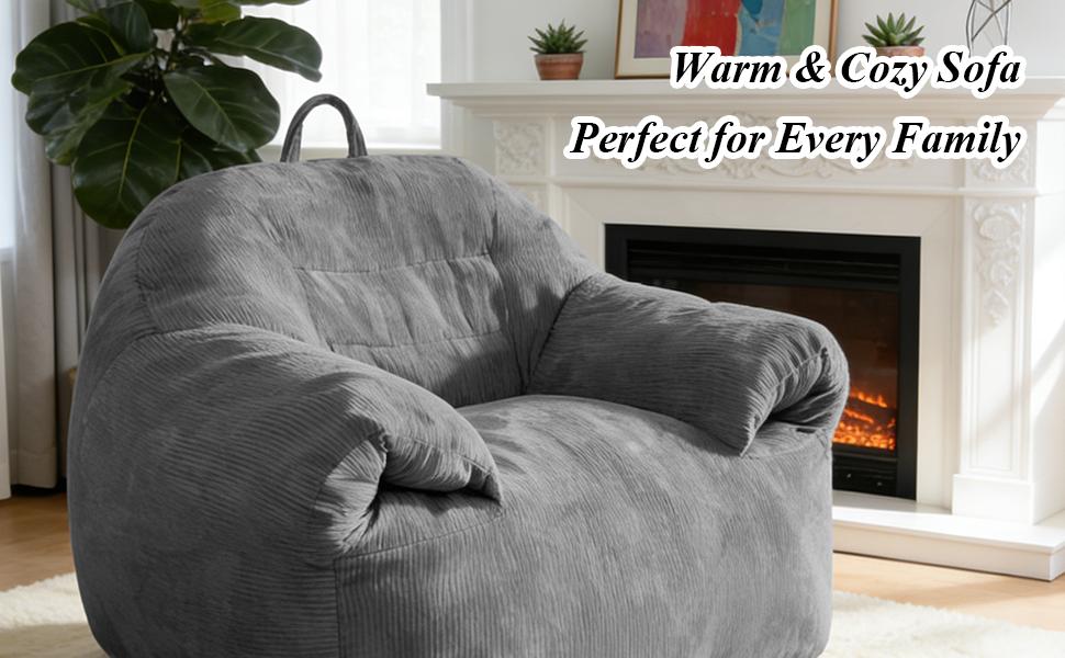 Oversized Cloud-Like Bean Bag Chair with Integrated Top Handle for Effortless Mobility and Cozy Living Space Integration