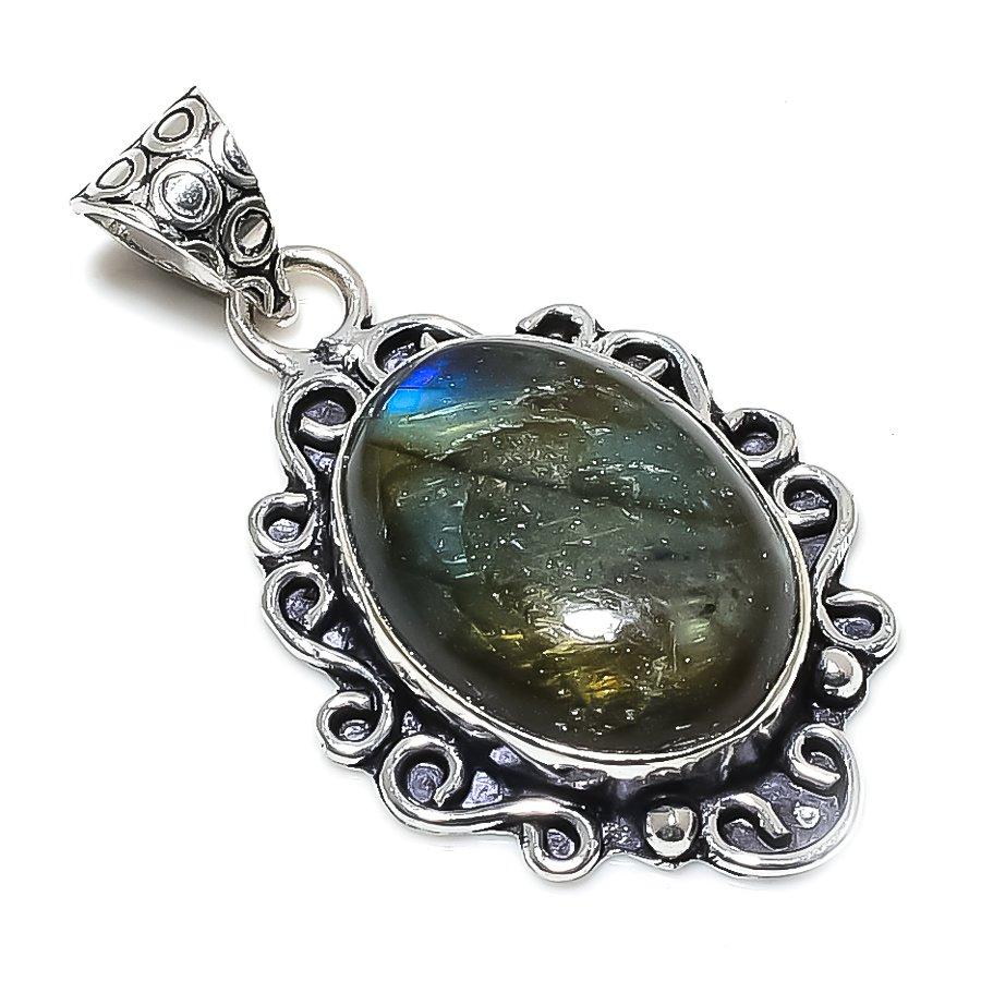 Labradorite Gemstone Handmade 925 Sterling Silver Jewelry Pendant 1.62" m4A82