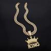 Unisex Hip Hop Alloy Necklace Trendy Full Rhinestone Crown KING Single Row Rhinestone Pendant European American Street Fashion Accessories