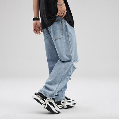 Весна и Лето Новинка Рваная Медь Свободный Прямой Деним Классический Универсальный Стиль Деним Сити