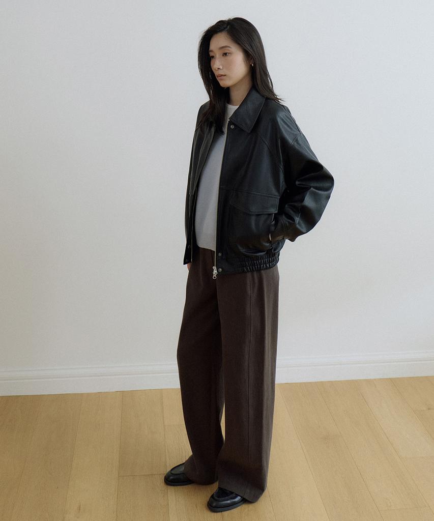 LINGSEOUL Out Pocket Leather Blouson-Black