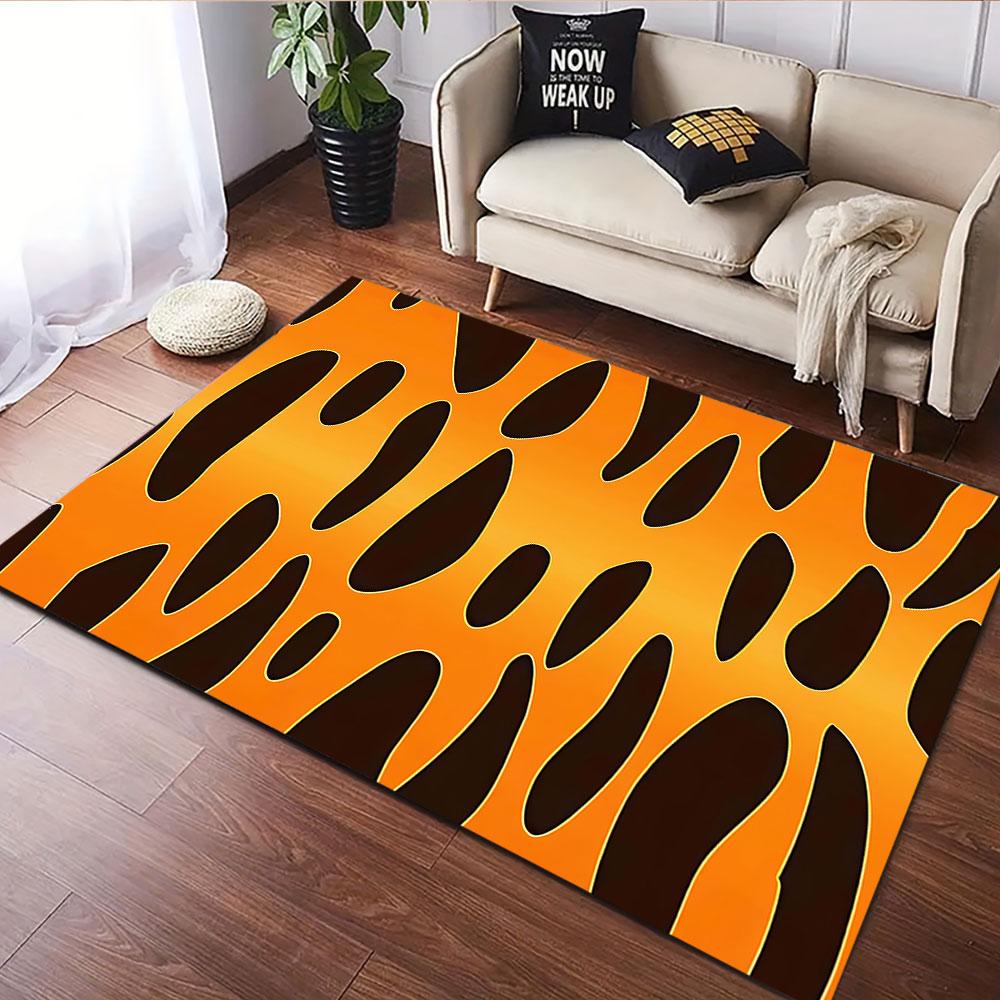 Leopard Print Orange Gradient Rug Patterned carpet, suitable as a non slip play mat for the living room and bedroom sofa