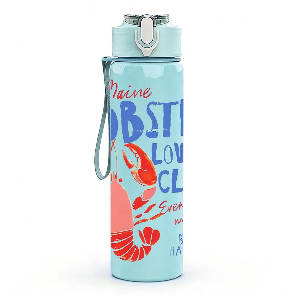 1PC Lobster Lovers Club Seafood Summer Badge 750ml Color Plastic Sports Water Bottle Leakproof Flip Straw Lid Suitable for Sports Office Home Use