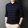 Футболка нового стиля весна-осень с длинными рукавами для мужчин среднего возраста, полосатая рубашка-поло с тонкими лацканами для мужчин
