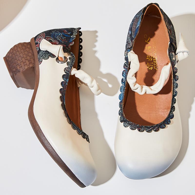 2024 весенние туфли из натуральной коровьей кожи с цветочным рисунком, женская обувь, элегантная модная обувь, женская обувь ручной работы в стиле ретро на высоком каблуке