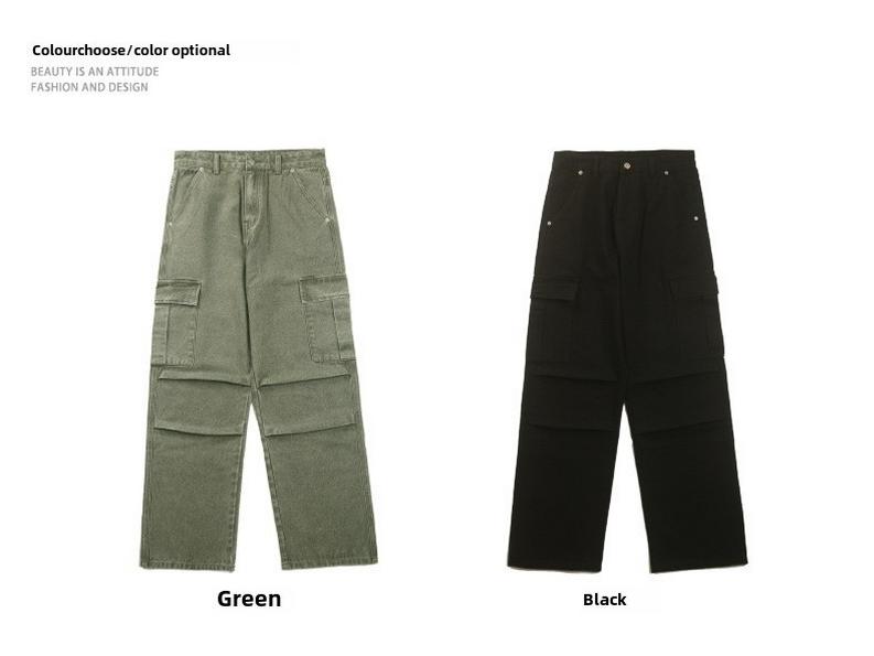 LKTM Мужские свободные джинсы в японском стиле с широкими штанинами и множеством карманов - модный прямой плиссированный комбинезон