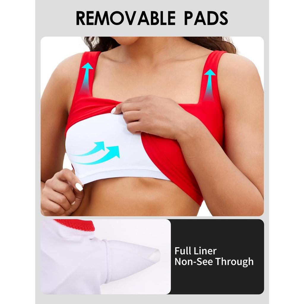 CHARMLEAKS Женский топ бикини с квадратным вырезом, быстросохнущий купальный костюм с защитой UPF 50+, только верхняя часть