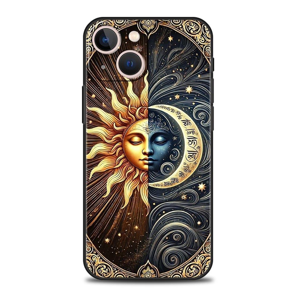 Чехол для телефона 'Луна Солнце' для iPhone 17 16 15 Pro Max 11 12 13 14 7 8 Plus SE 2020 X XR XS Мягкий Черный