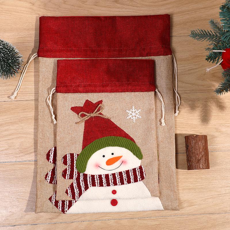 Cross-Border Christmas Snowman & Reindeer Drawstring Bag: Small & Large Gift Candy Packaging
