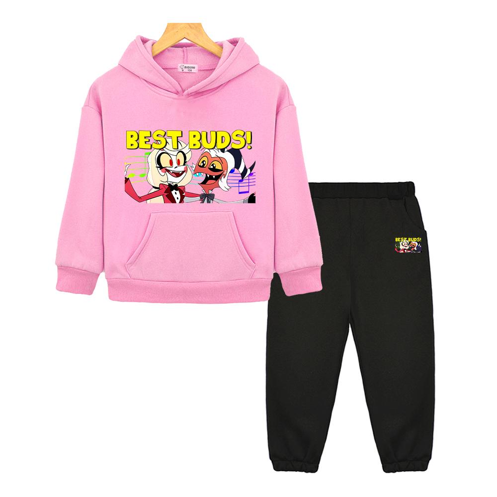 2PCS pullover+Pant Kid Boutique Clothe Autumn Helluva Boss Print Hoodie Fleece Comfortable Sweatshirt Jacket Boy Girl Spors Sets