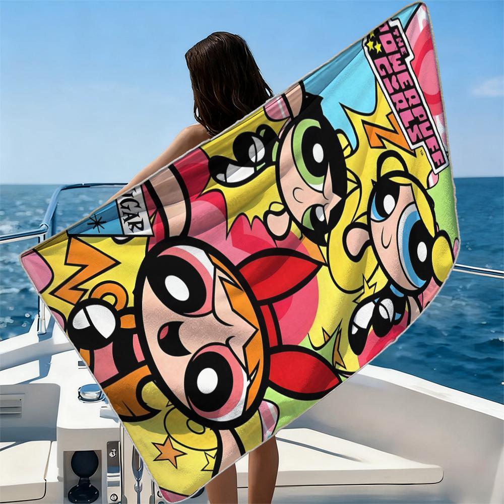 The P-Powerpuff-S G-Girls Beach Towel Ultra-fine Fiber Quick Drying Absorbent Beach Swimming Vacationvacation Essentials Gifts