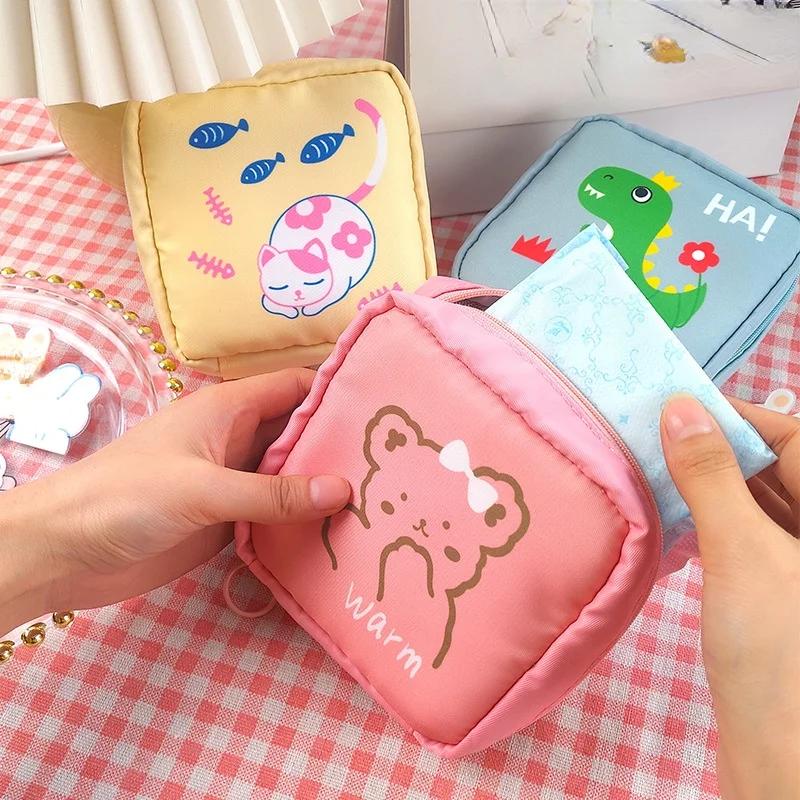 Cute Mini Cosmetic Bag Cartoon Coin Purse Portable Women Small Pouch Makeup Organizer Case Sanitary Napkin Lipstick Storage Bag