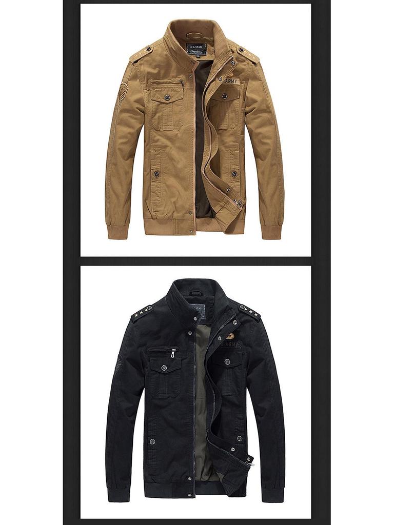 Men's Autumn/Winter Military-Style Cotton Jacket with Velvet, Plus Size Fashionable Workwear Coat
