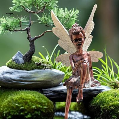 Скульптура из смолы «Цветочная фея», фигурка сидящей феи, украшение для сада, крылатая статуя феи для внутреннего рабочего стола, дворового искусства