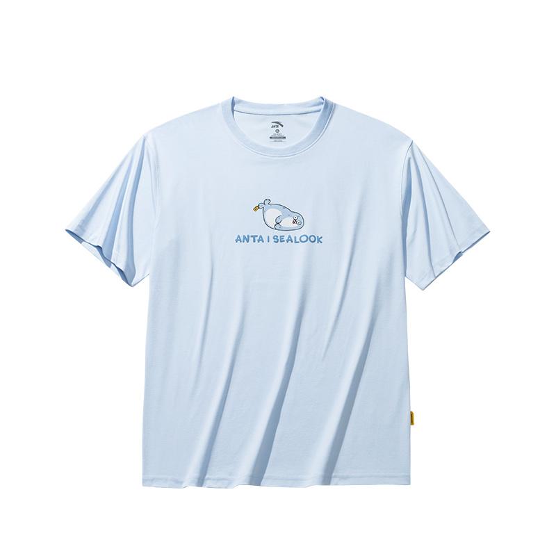 Anta X Seal Look Коллаборация Серия Life Простая Универсальная Дышащая Свободная Футболка с Буквами и Анималистичным Принтом с Круглым Вырезом и Коротким Рукавом 172528130-2