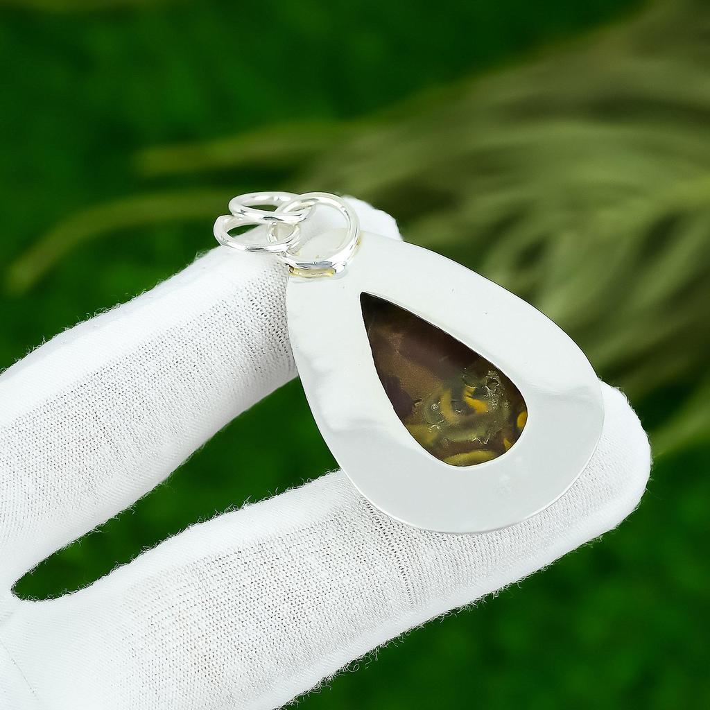 Серебро 925 пробы Фруктовый яшма Драгоценный камень Жена Безель Свадьба Новый Кулон Ювелирные изделия