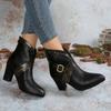 Fashion Plus Size Block Heel Booties Fall New Pointed Toe Paneled Rear Zipper Non-Slip Single
