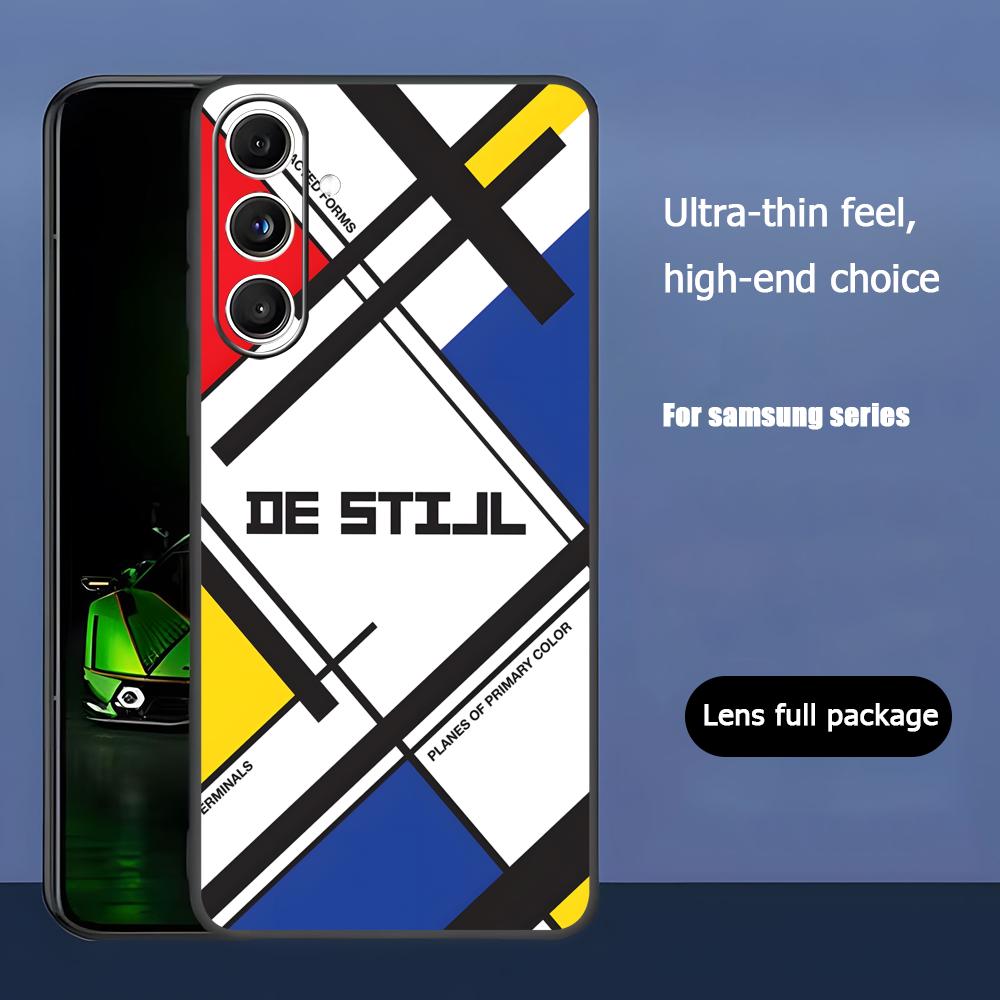 Арт Мода Чехол для телефона Пит Мондриан для Samsung Galaxy S25 S24 S23 S22 S21 S20 Plus Ultra Note20 Мягкий Черный