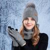 3pcs Solid Color Thermal Knit Cap Warm Winter Beanie Hat Soft Hat Scarf Gloves Set  Winter