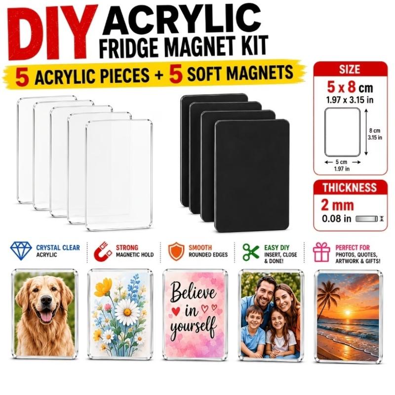 5 шт. Пустые акриловые магниты на холодильник для DIY, прозрачный слой, сильная магнитная основа, для домашнего декора, поделок, демонстрации фото