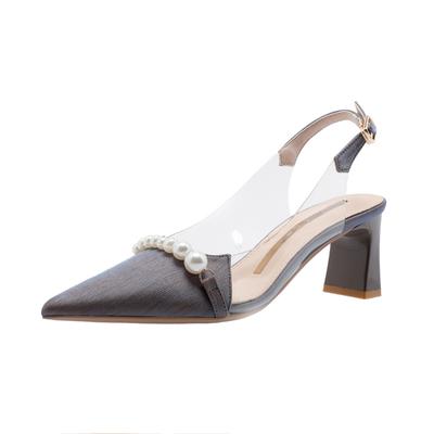 2024 Женские туфли-лодочки с острым носком, туфли-лодочки с жемчугом, свадебные туфли на высоком каблуке, женские туфли для невесты, туфли на толстом каблуке, босоножки с ремешком сзади