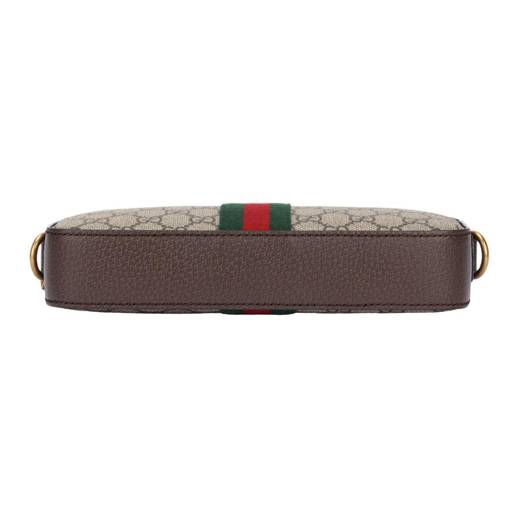 Gucci Сумка-камера Ophidia GG с золотой маркировкой, старый цветочный логотип, полосатая тесьма, холст с кожаной отделкой