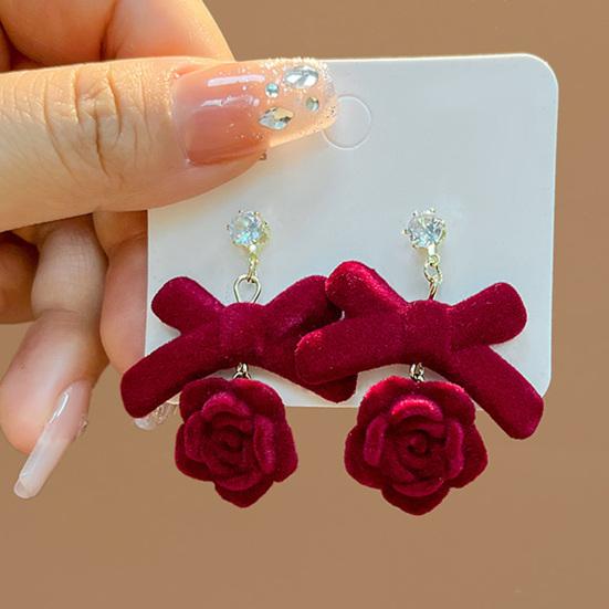 1 пара женских серег, универсальные, не выцветающие украшения для ушей, праздничное прикосновение, красный бант, висячий цветок