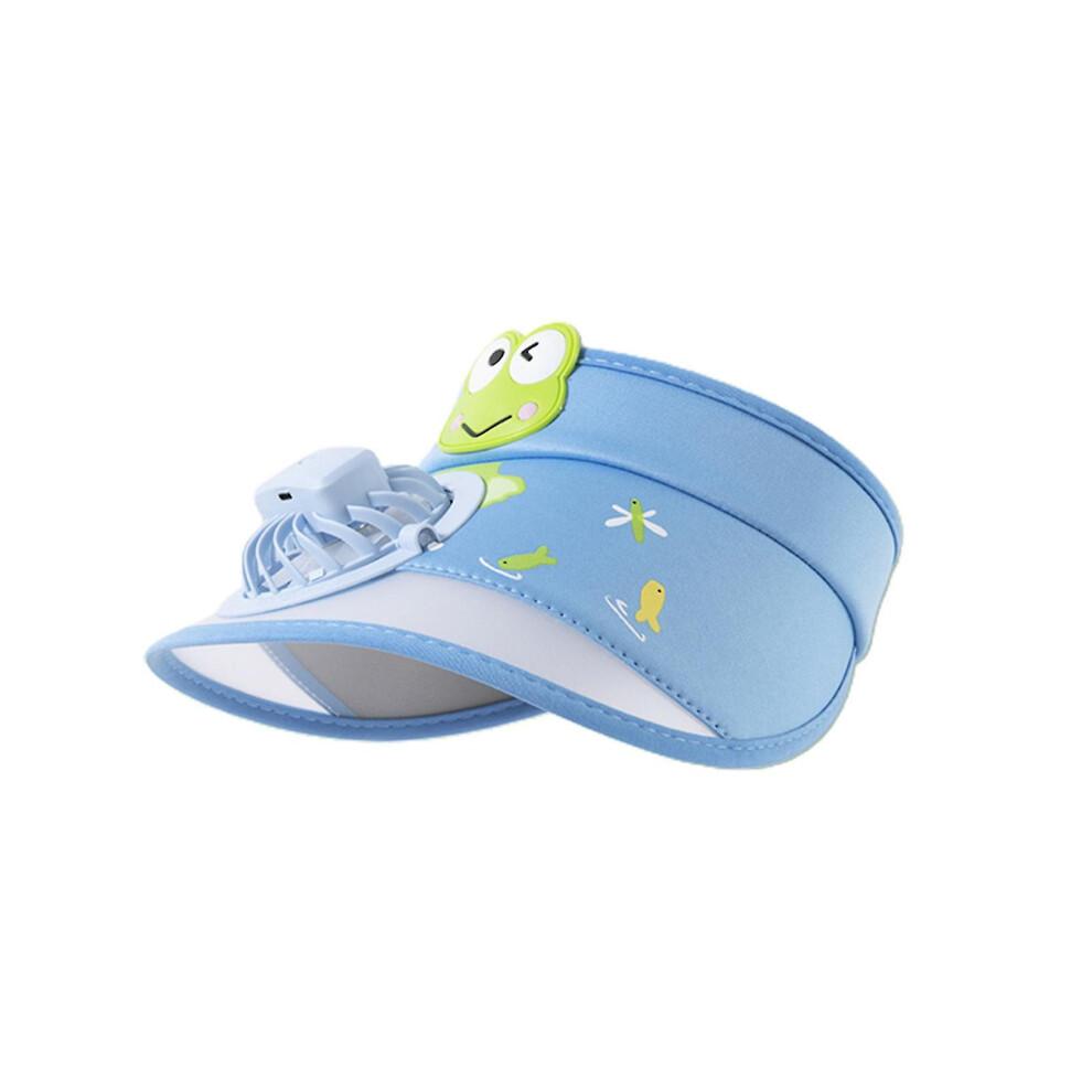(Blue) Kids Fan Cap Summer Fan Cap Usb Rechargeable Children's Empty Top Cap Gift For Kids