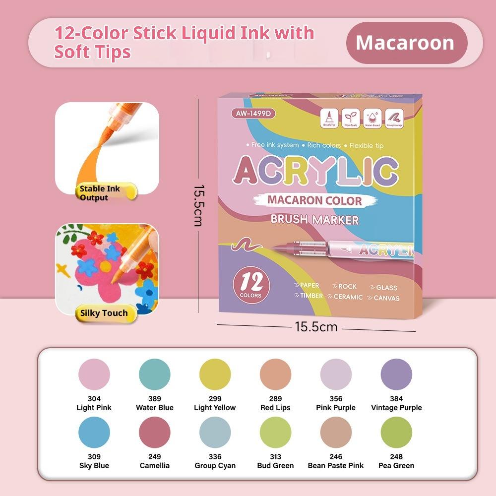 Soft Head Macaron Color Student Children Graffiti Impermeable Paper Stackable Drawing Set Acrylic Marker Pen
