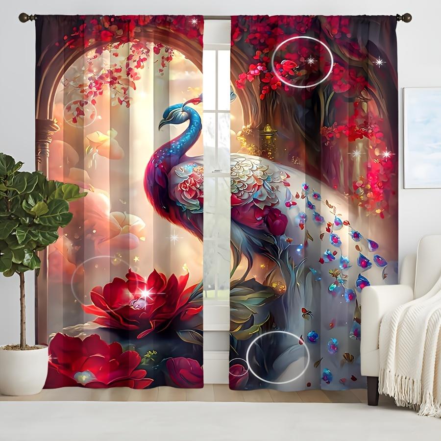 2 шт. Ретро-павлиньи шторы, полузатемняющие декоративные шторы, карманные шторы для двери, гостиной, спальни, офиса, кухни, дома