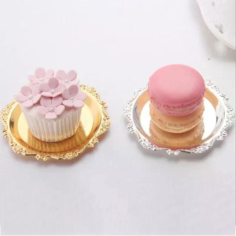 Серебряный золотой железный поднос глянцевая тарелка для украшения украшения фуршет фрукты торт праздничные принадлежности десерт всякая всячина хранение тарелки