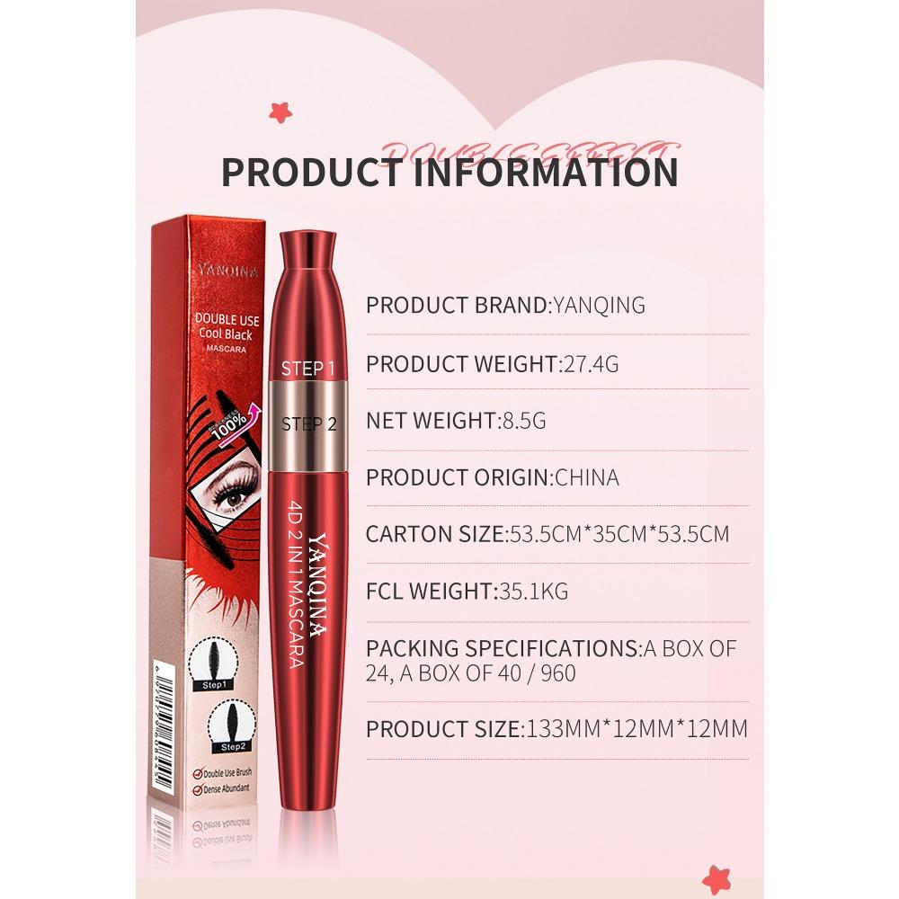 YANQINA Тушь для ресниц с двойным эффектом Водостойкая длинная подкручивающаяся естественная утолщающая тушь 2в1