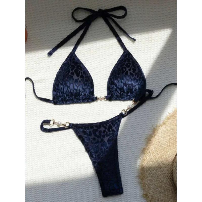 Сексуальный леопардовый бархатный бикини мини микро стринги бикини женский купальник женский купальник раздельный купальник халтер купальный костюм плавать
