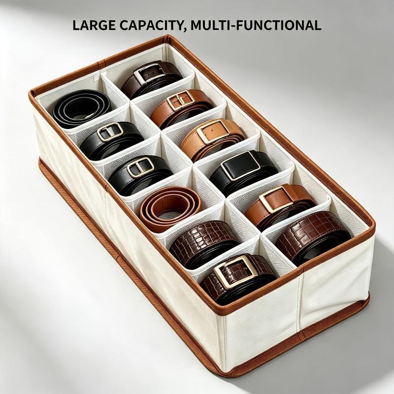 Leather Drawer Belt Storage Organizer 6/12 Slots Holder for Ties Belts Home Closet Space Saving Storage