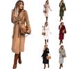 Autumn and Winter Women's Solid Color Lapel Long Sleeve Woolen Coat Simple Lace-up Trench Coat