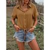 Plus Size Women's Summer Shirt Solid Color Button Cardigan Tie Short Sleeve Top