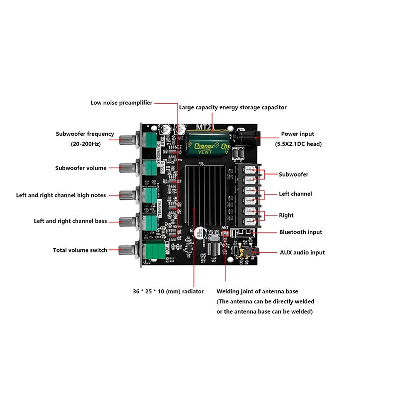 Zk-Mt21 Bluetooth-совместимая 2.1-канальная плата усилителя мощности баса сабвуфера плата аудио стереоусилителя