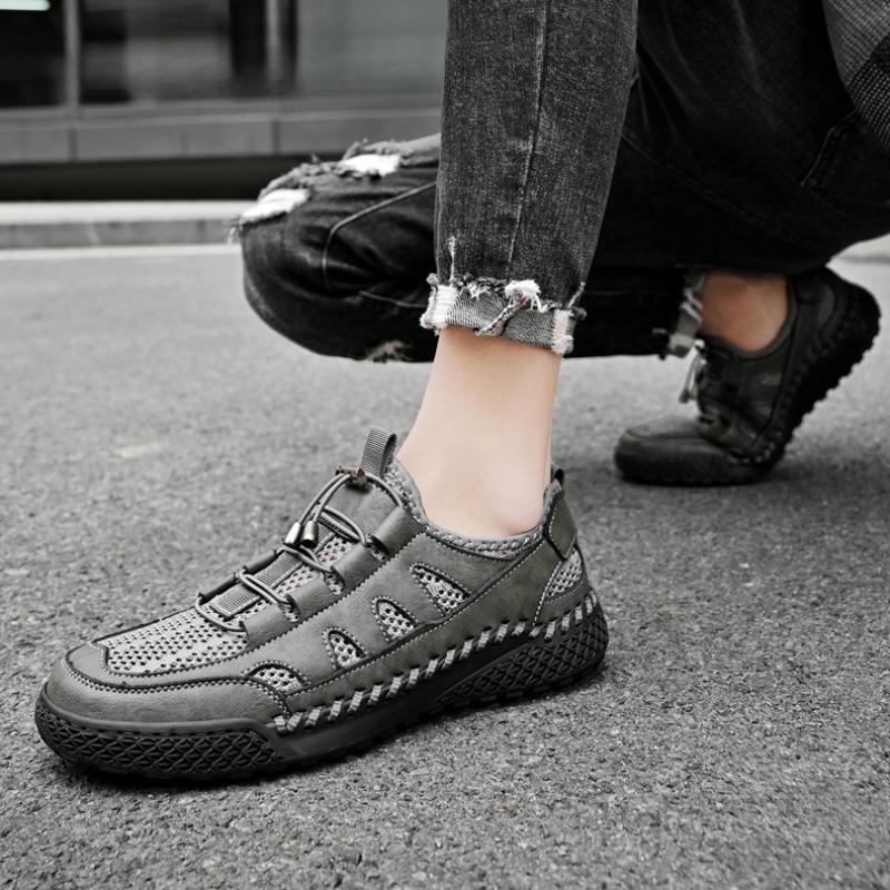 Летние мужские кроссовки для отдыха на открытом воздухе, дышащая сетка, повседневные туфли на плоской подошве, обувь для вождения, большой размер 39-46