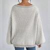 Women's Fall/Winter Loose One-line Shoulder Off-the-shoulder Knit Vintage Lantern Sleeve Striped Sweater