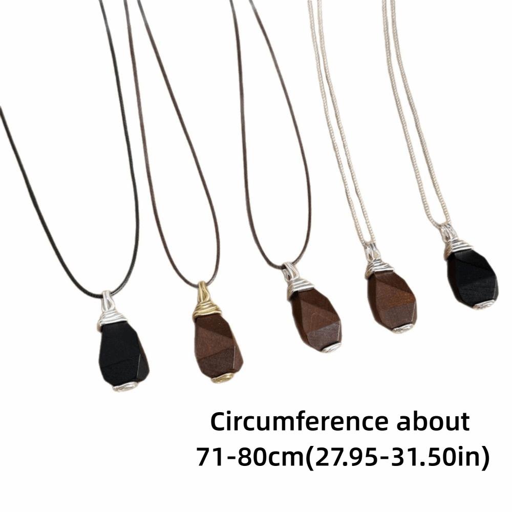 Wood Drop Pendant Pearl Sweater Chain PU Leather Chain White Pearl Necklace For Girls Women