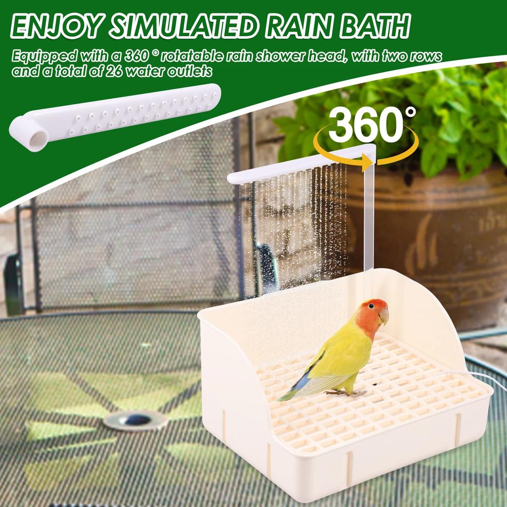 Automatic Pet Bird Bathtub Enduring Parrot Bath with 360 Degree Rotating Shower Head Splashproof pet Shower Cubicle for Cockatoo
