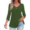 Shirts For Women Trendy V Neck Button T Shirts Casual Solid Color Summer Tees T Shirt Blouse Three Quarter Sleeve Tops For Women