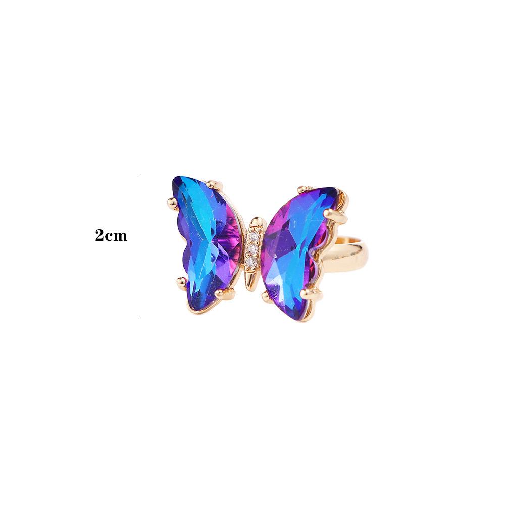 Personality Girls Women Gradient Color Butterfly Open Ring Crystal Finger Rings Fashion Jewelry