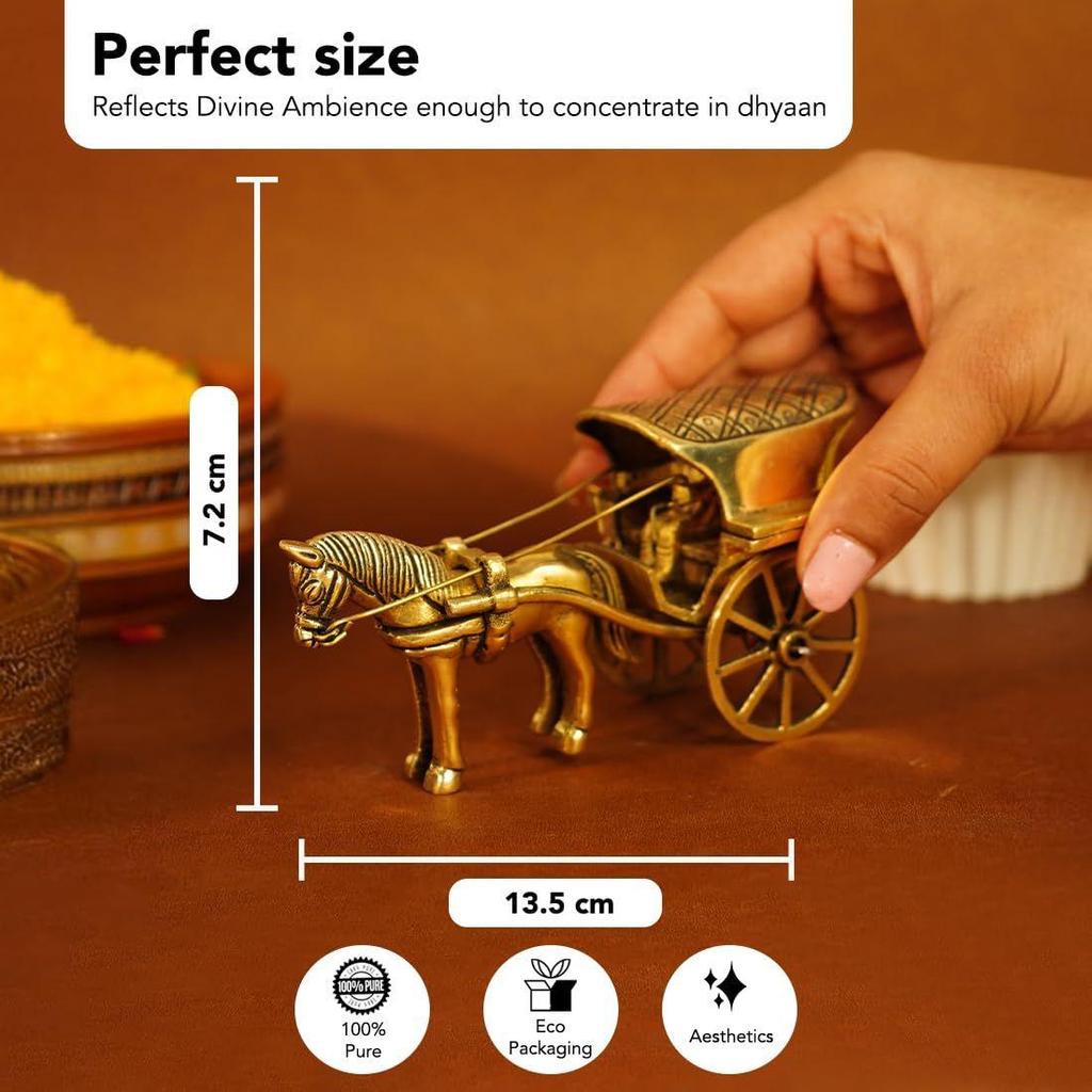 100% Pure Brass Horse Cart for Home Decor | Tanga Showpiece Brass Antique Decor Item | Indian Handicrafts Artifacts for Living Room