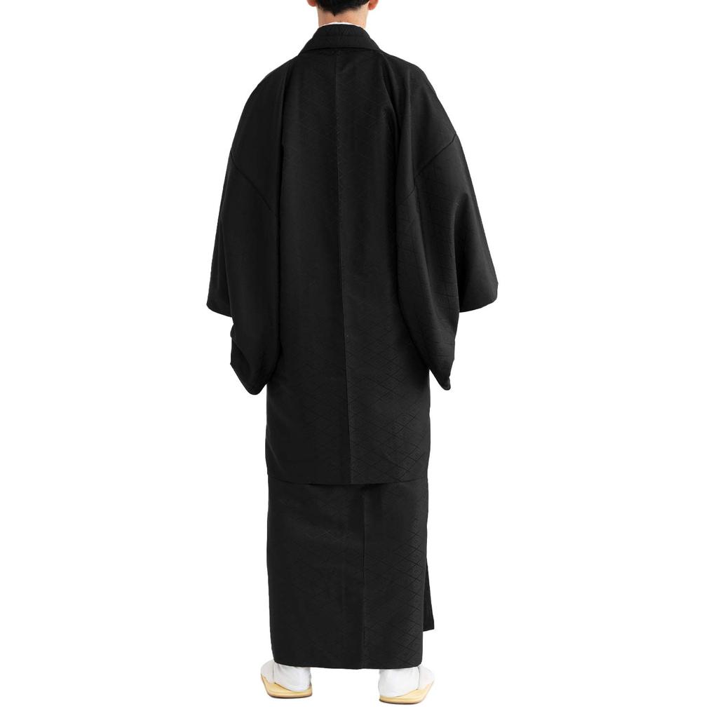 Комплект кимоно, который можно стирать [KYOETSU] Комплект, кимоно, 2 предмета (Длинное кимоно, хаори), Мужской (LL, Черный)