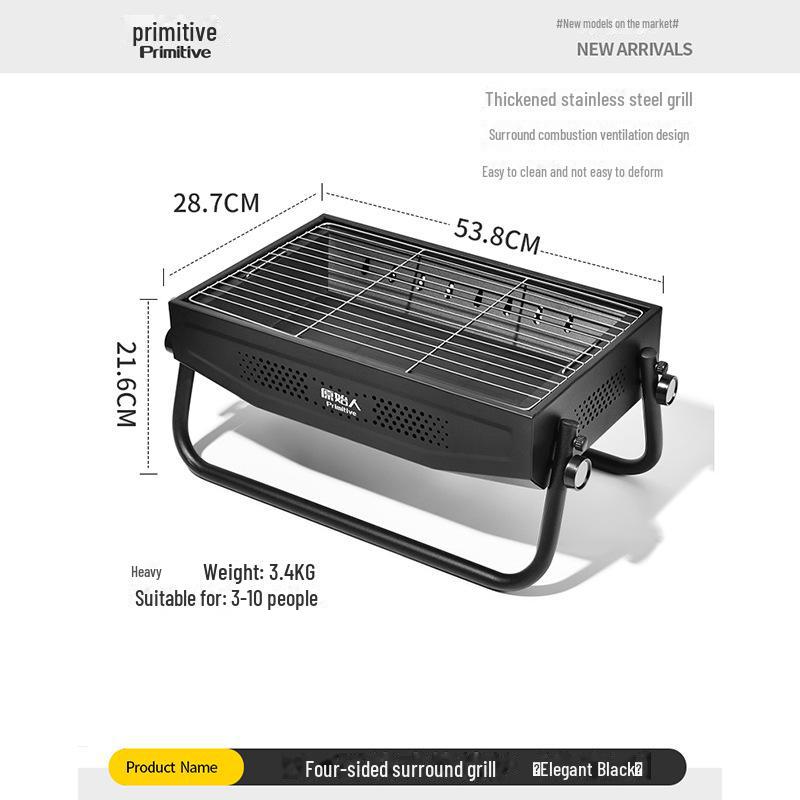 Портативный складной угольный гриль-барбекю для приготовления пищи на открытом воздухе