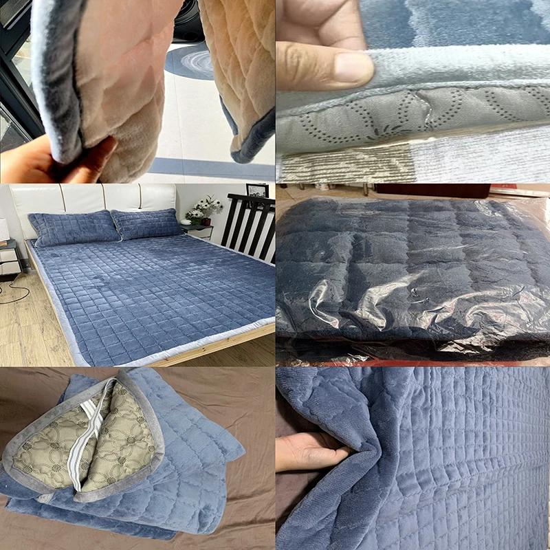 Winter Quilted Milk Velvet Thin Mattress Toppers Thickened Warm Bed Sheet Bedspread Single Double Soft Fold Tatami Floor Mat