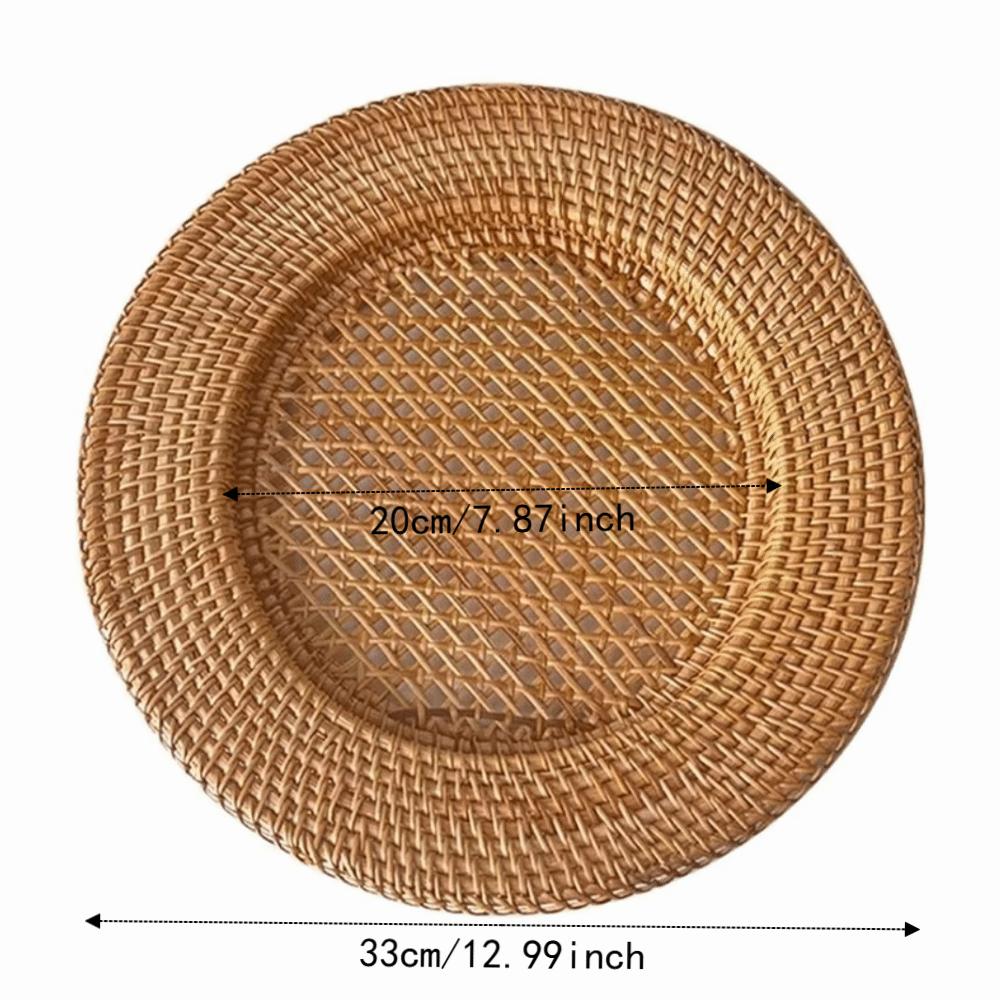 Vintage Tableware Mat Decorative Snack Serving Tray Nordic Handwoven Rattan Tray Living Room
