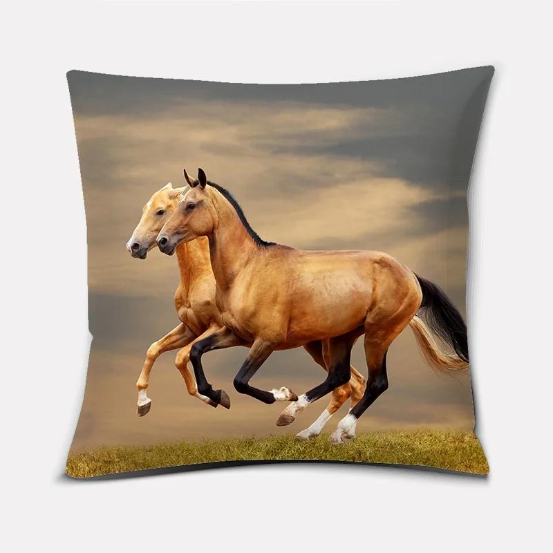 Модная классическая квадратная наволочка, скачущая лошадь, великолепный узор. Чехол на подушку для дивана в гостиной, чехол для подушки