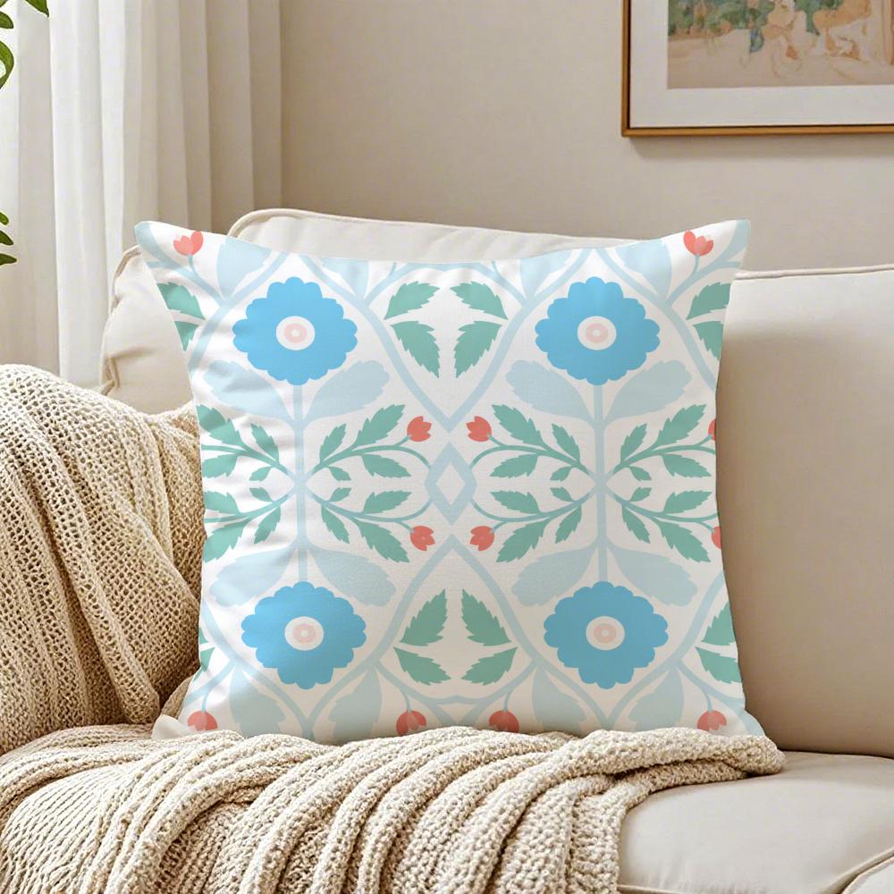 Orange Blue Floral Pillow Case Breathable Organic Short Plush Cushion Covers Machine Washable WrinkleResistant Soft Durable